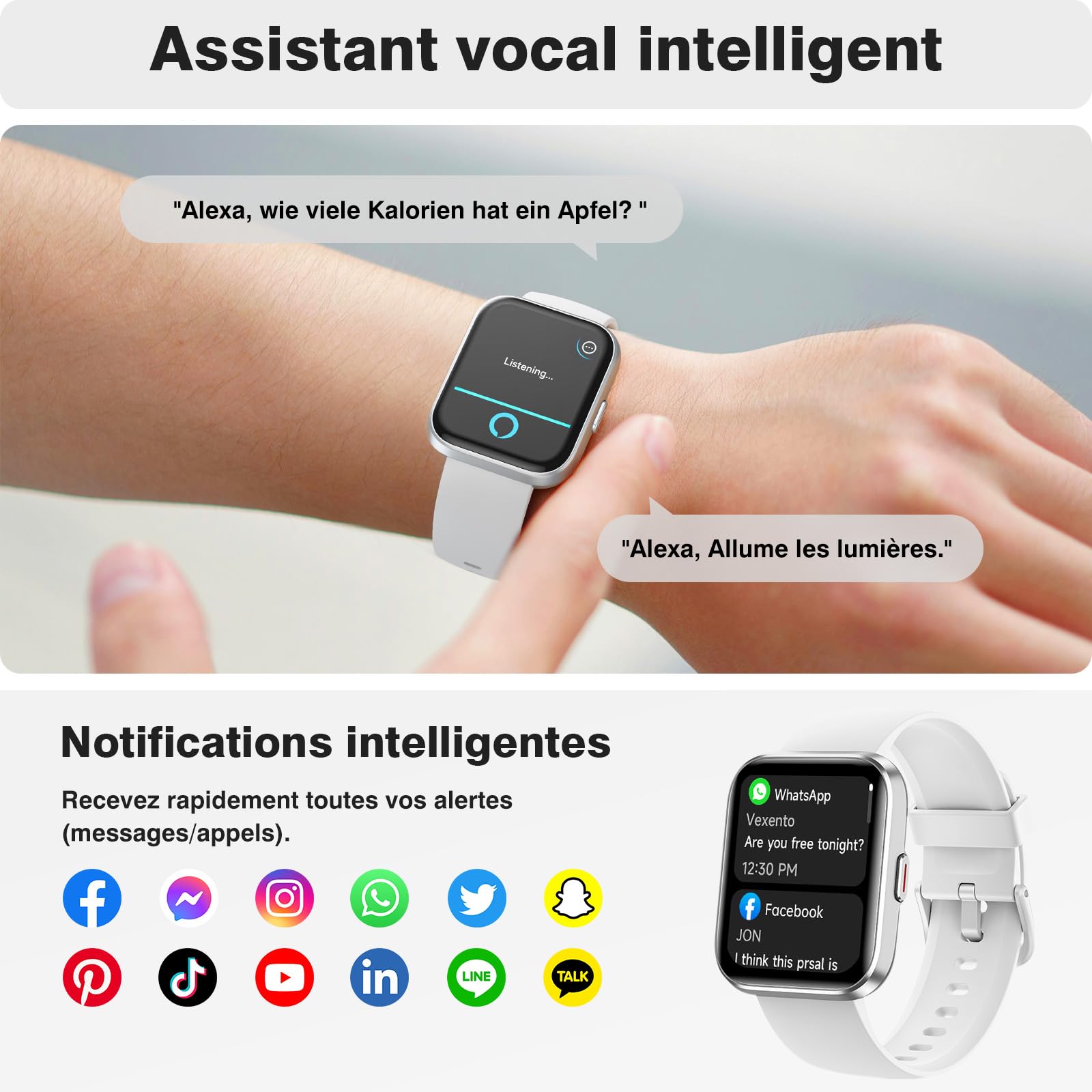 Fitpolo Reloj Inteligente Mujer con Llamadas y Alexa Asistente, 1.8" Smartwatch con IP68 Impermeable, Monitor de Pulsómetro/Sueño/SpO2, 110+ Modos Deportes Pulsera Actividad Mujer para Android/iOS