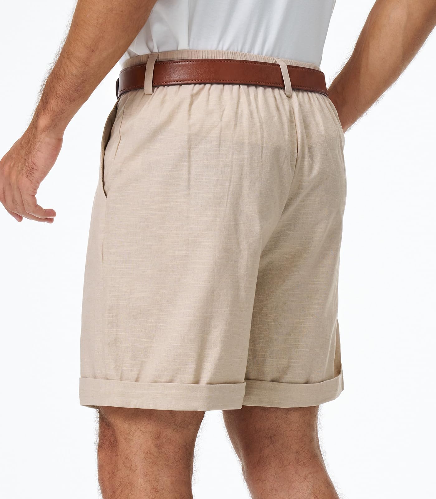 Pantalones Cortos de Algodón y Lino Bermudas Hombre Verano Chinos Clásico con Bolsillo