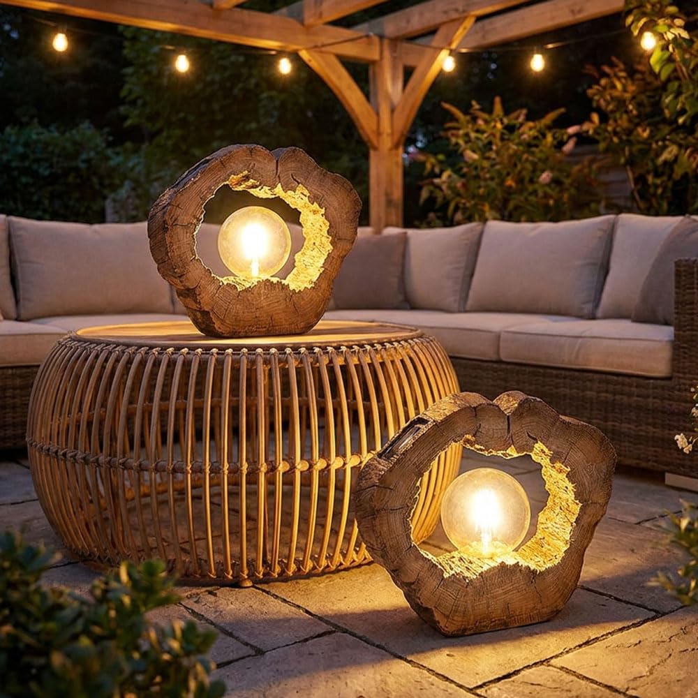 Solarlampe Outdoor Garten Solarleuchte LED Solar Außenlampe Gartendeko Baumscheibe Holzoptik braun, Kunststoff, 1x LED warmweiß, LxBxH 30,5x8,5x25,5 cm,2er Set