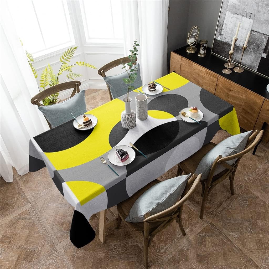 Geometric Figures Yellow Grey Tablecloth Dining Table Cloth Waterproof Rectangular Table Cover for Kitchen Coffee Table(153x214cm)