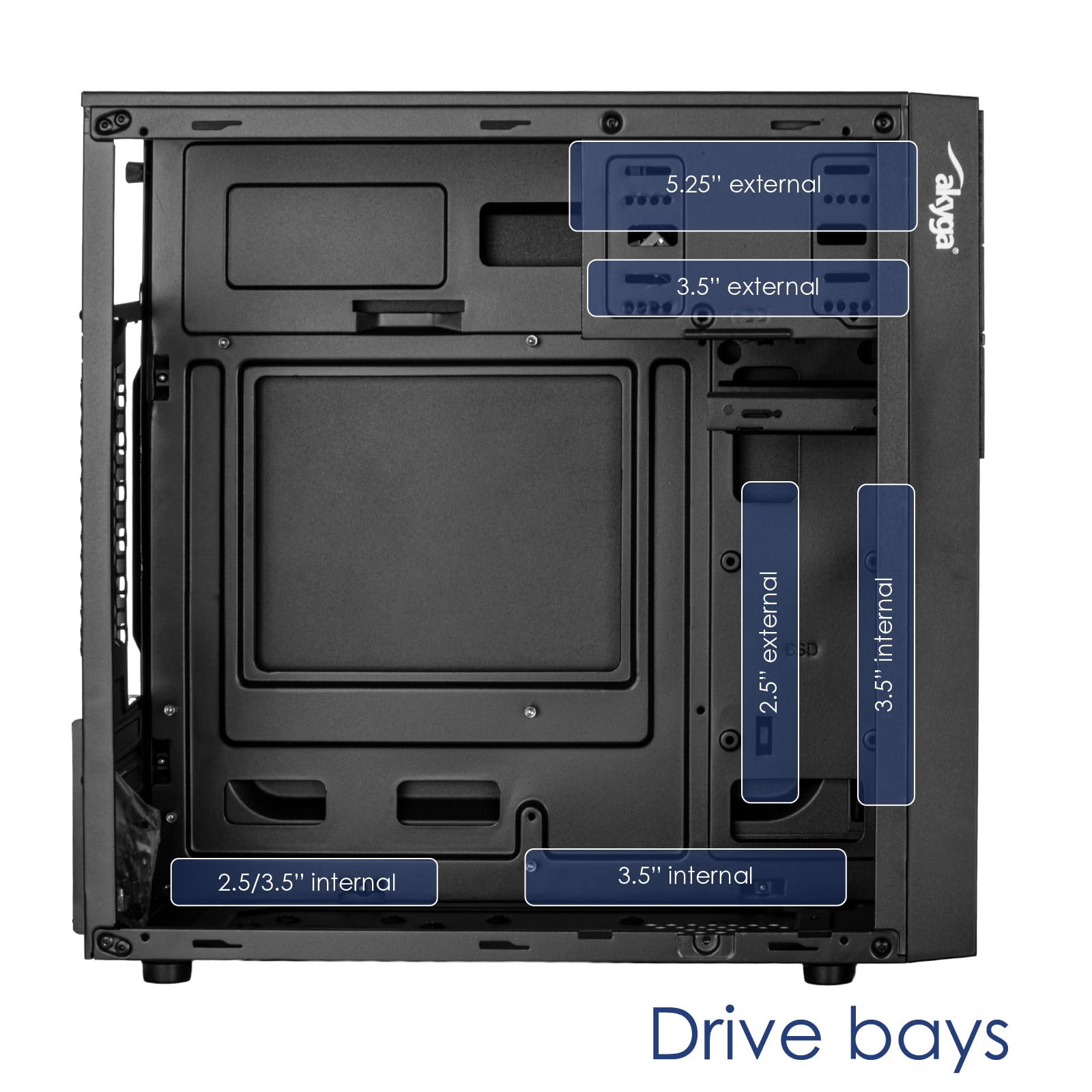 Akyga AK19BK Micro Tower - Case per PC compatto con USB-C, USB 3.0 e audio HD, supporta Micro ATX, Mini ITX, Flex ATX, per uso in ufficio e a casa, senza alimentatore, nero