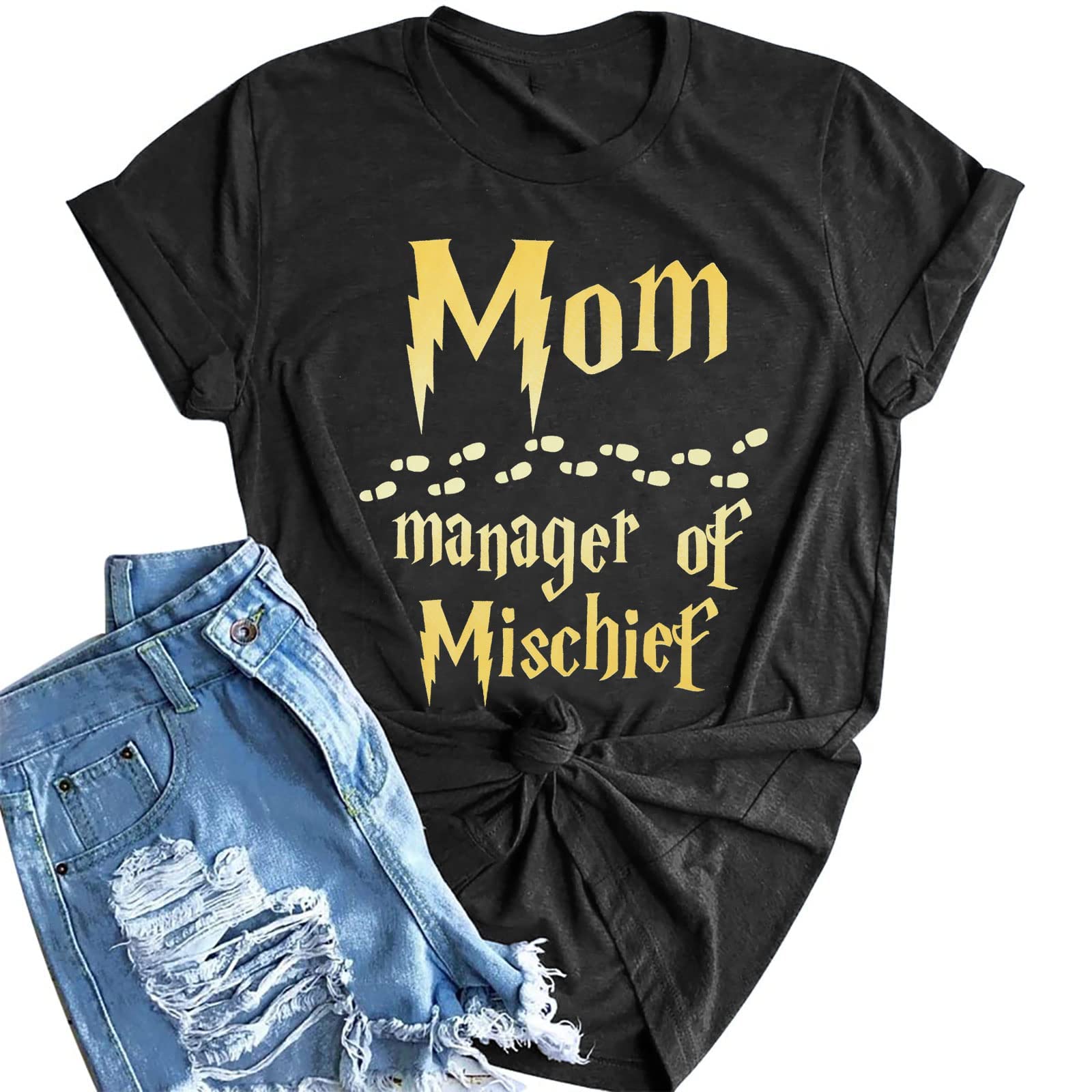 VILOVEWomen Funny Mom T Shirt Manager of Mischief Shirt Fantastic Mama Shirt Wizard Magic Mom Shirt Mothers Day Tee Tops