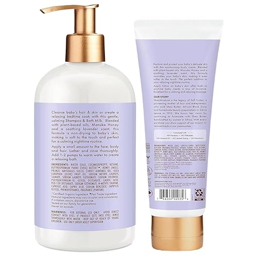 Miniatura 2 de Shea Moisture Baby Care Set  Champú relajante nocturno y leche de baño + crema corporal nocturna para piel delicada, miel de manuka y lavanda (juego