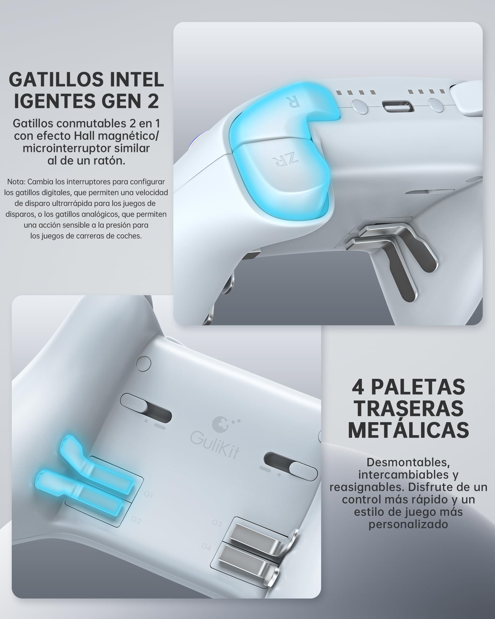 GuliKit TT MAX Wireless Controller for PC, Android, iOS, Switch 1/2, 720° Adjustable TMR Joystick, with 950mAh Long-Lasting Battery, Switch Wake-Up Function and 4 Detachable Metal Back Buttons-Gray - 5