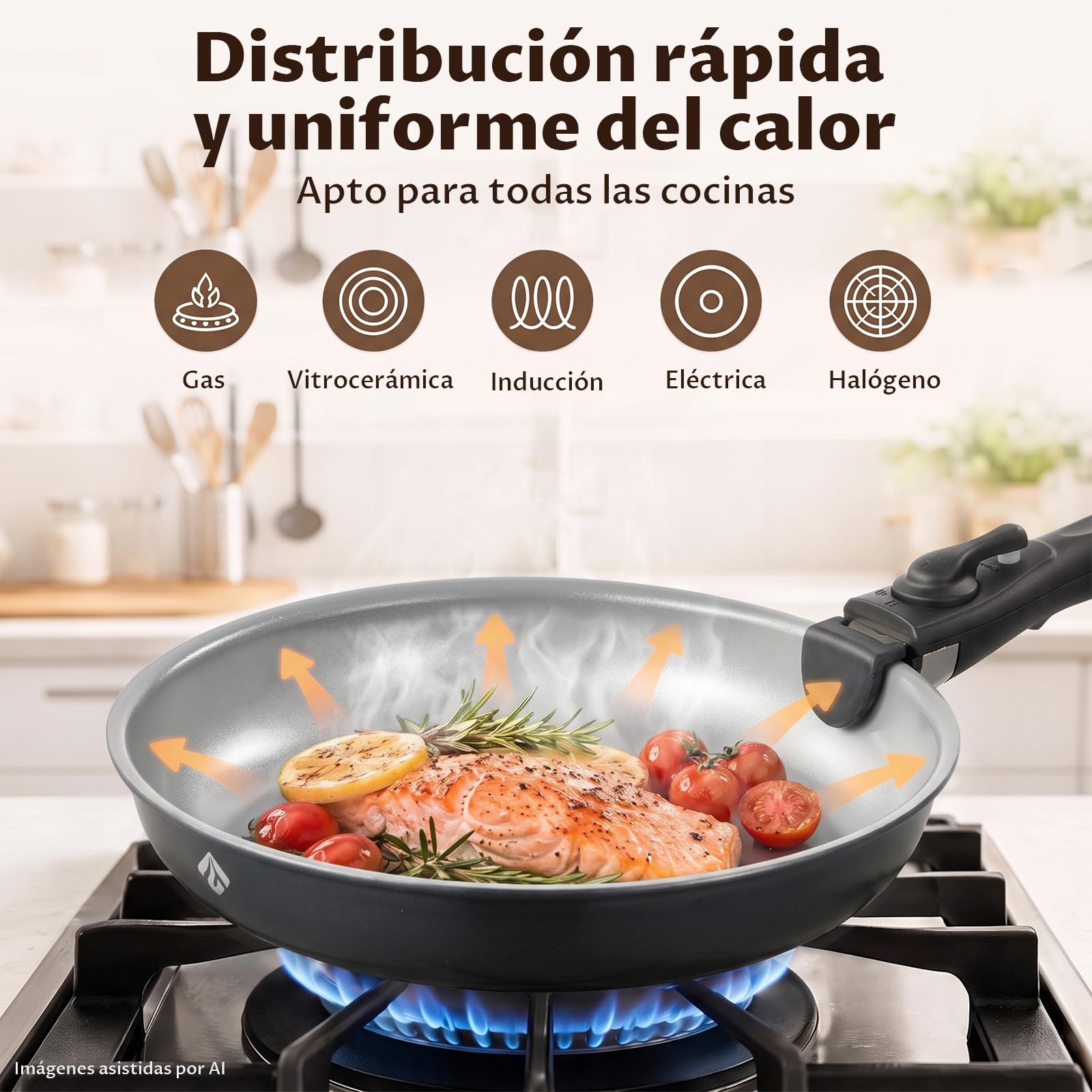 BEZIA Juego de Ollas y Sartenes de Cerámica 17 Pcs con Mango Extraíble | Sartenes antiadherentes sin PFOA/PTFE, aptas para todo tipo de cocinas, ideales para camping y espacios pequeños
