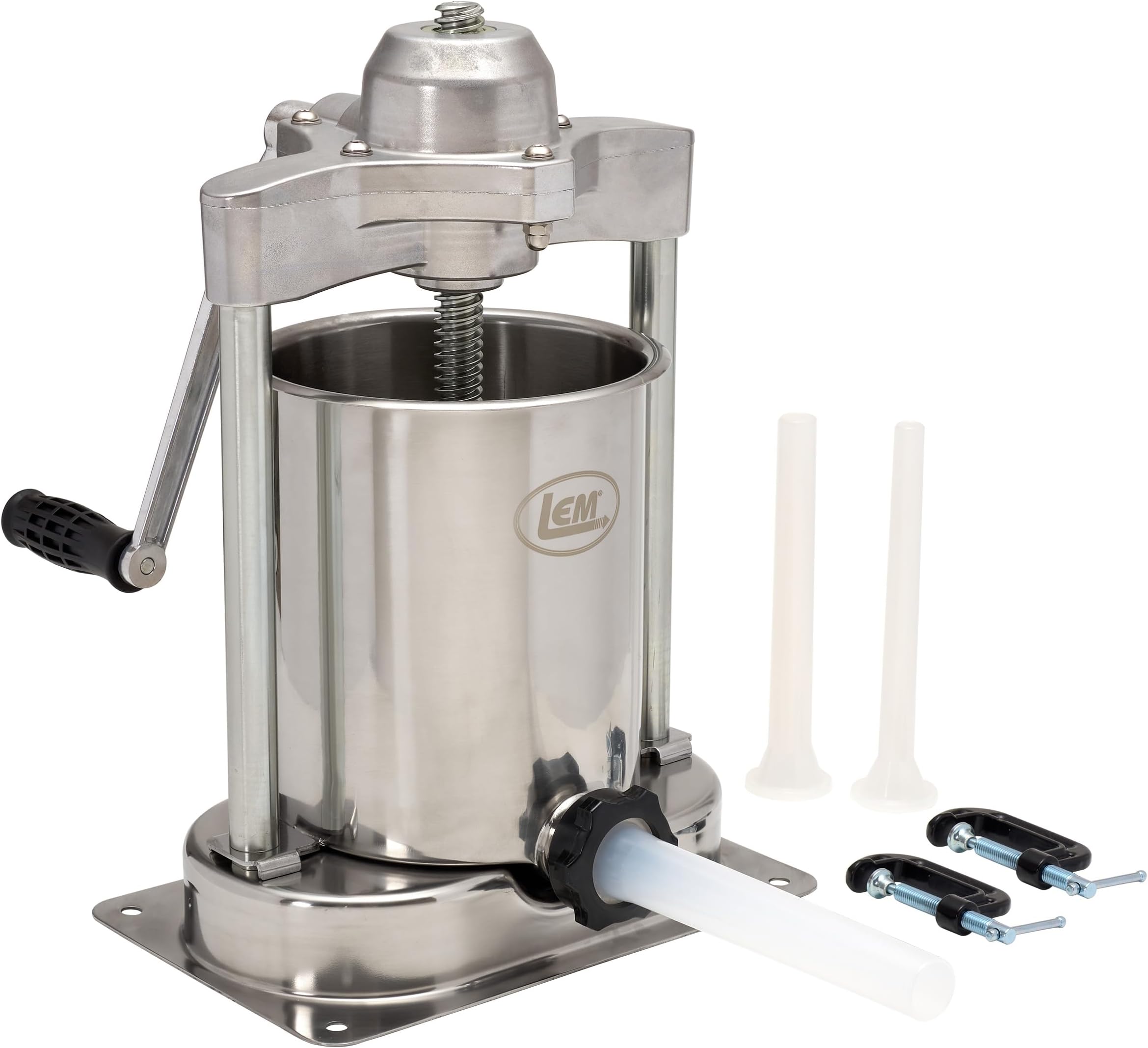 LEM Products Mighty Bite Vertical Stainless Steel 15 Pound Capacity Sausage Stuffer with Plastic Stuffing Tubes