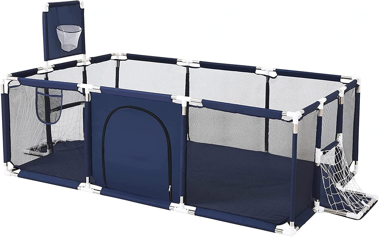 Baby Playard, Portable Baby Fence, Large Activity Center Fence, Crawling Playpen with Basketball Hoop and Soccer Gate, 19012966cm