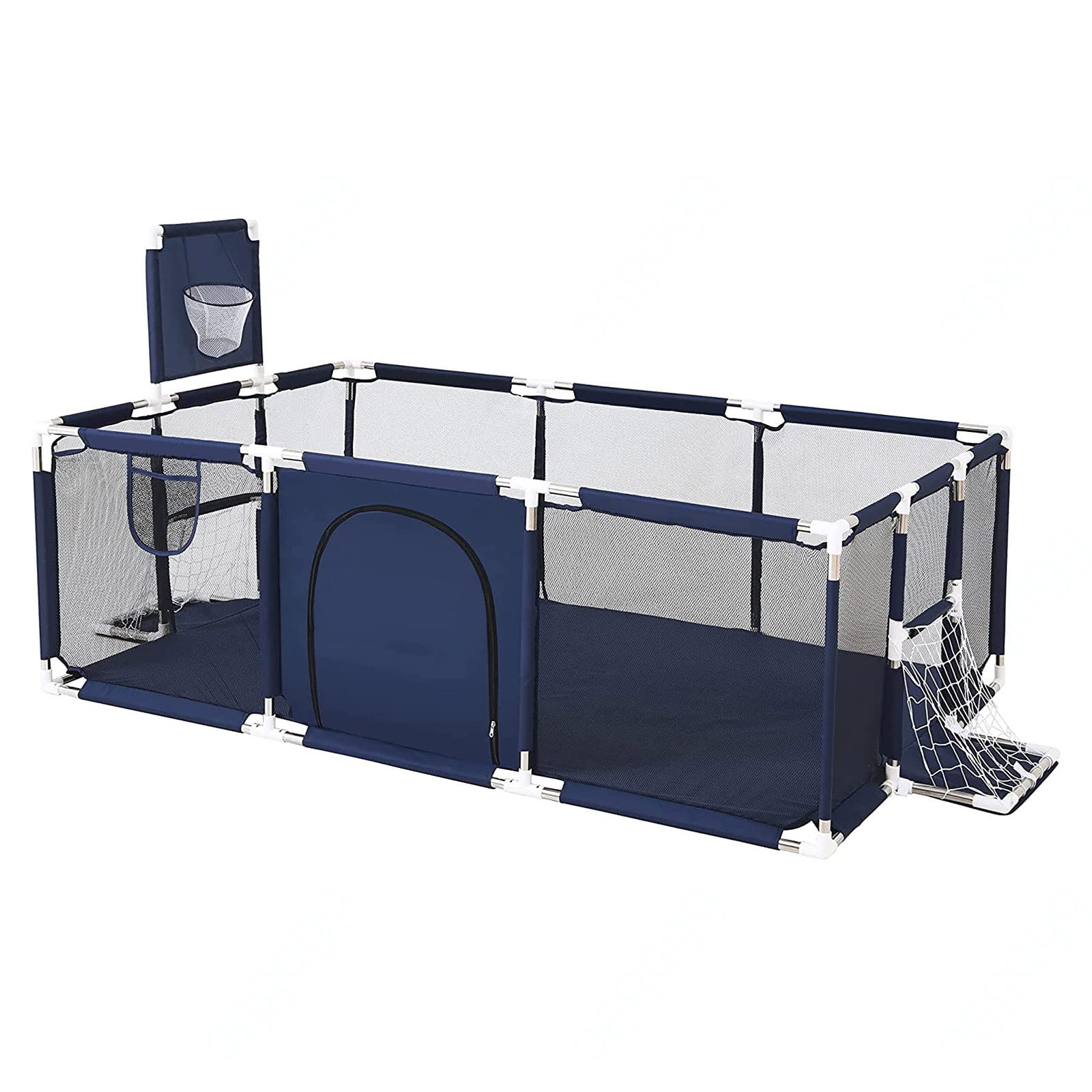 Baby Playard, Portable Baby Fence, Large Activity Center Fence, Crawling Playpen with Basketball Hoop and Soccer Gate, 19012966cm