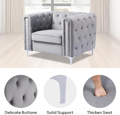 Miniatura 4 de Silla decorativa de terciopelo individual copetudo, juego de sofá moderno con cojín de asiento acolchado grueso para sala de estar, dormitorio o