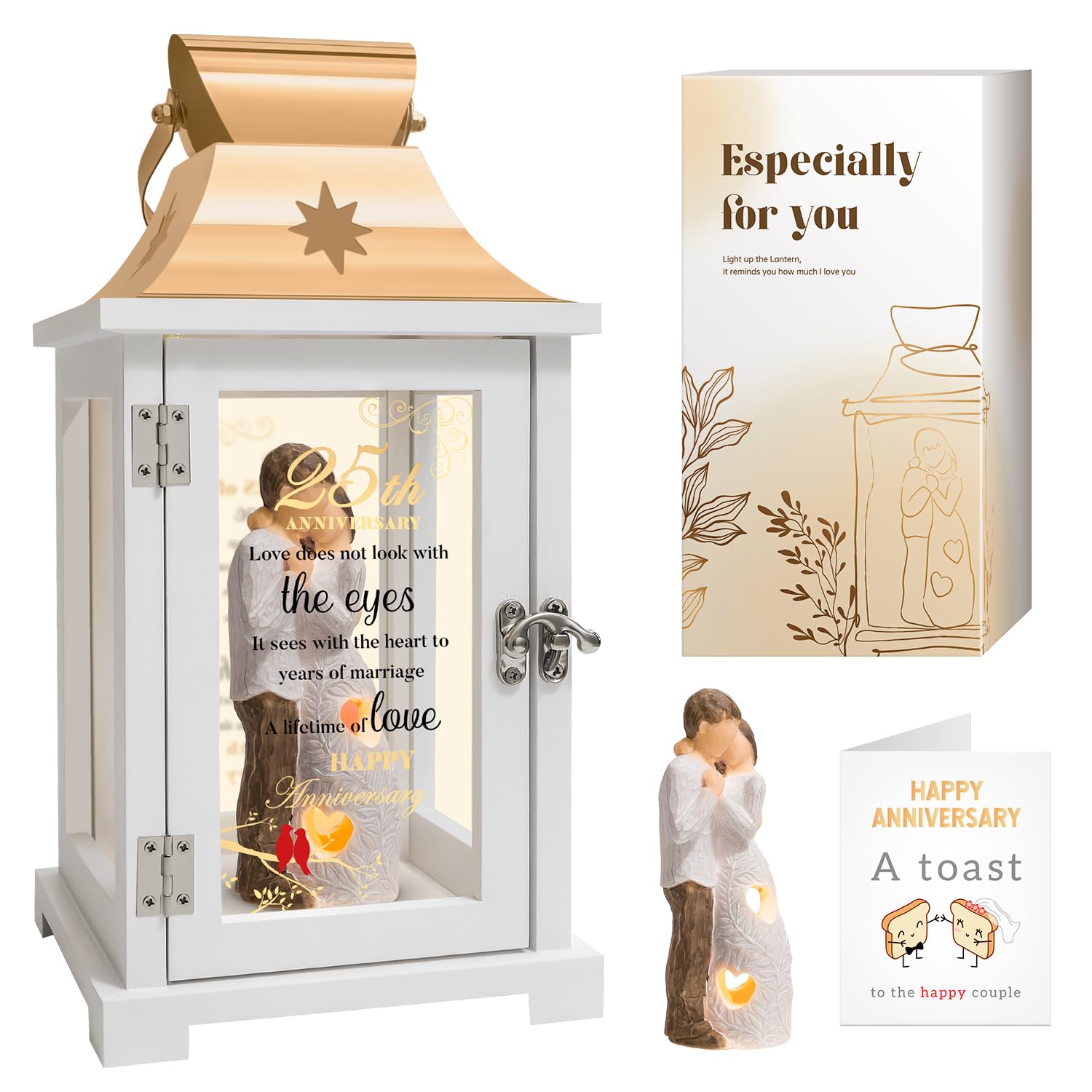 25th Anniversary Wedding Gifts for Couple, Wife, Parents - 25th Wedding Anniversary Husband and Wife Figurine Lantern, Best Silver 25 Years of Marriage for Wife, Women