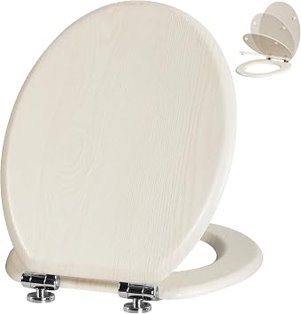 Angel Shield Toilet Seat Antibacterial Wooden Soft Close Toilet Seat with Quick Release Adjustable Hinges Easy Clean and Assembly for Bathroom Creamy White Oak
