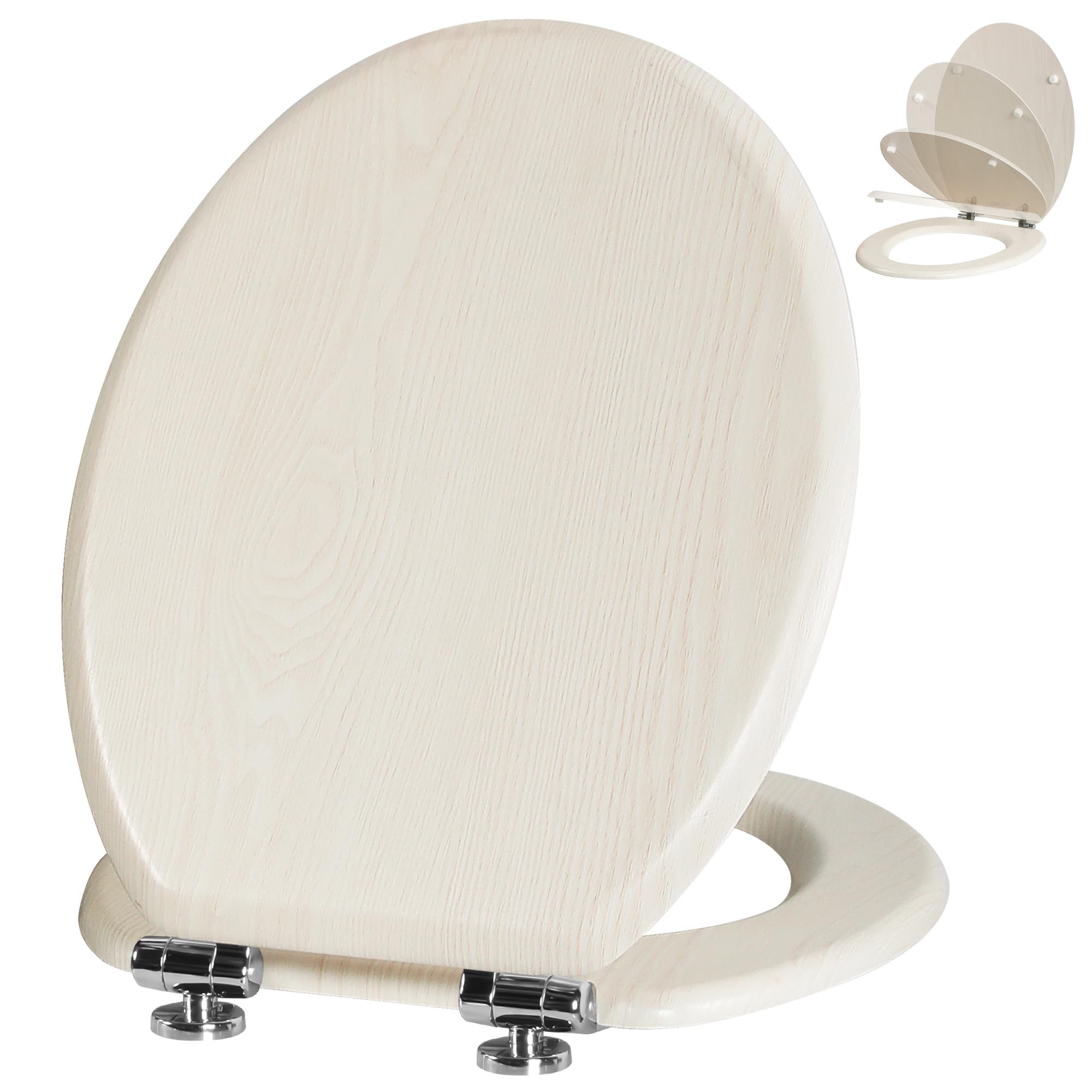 Angel Shield Creamy White Oak Toilet Seat Antibacterial Wooden Soft Close Toilet Seat With Quick Release Adjustable Hinges Easy Clean And Assembly For Bathroom (Creamy White Oak)