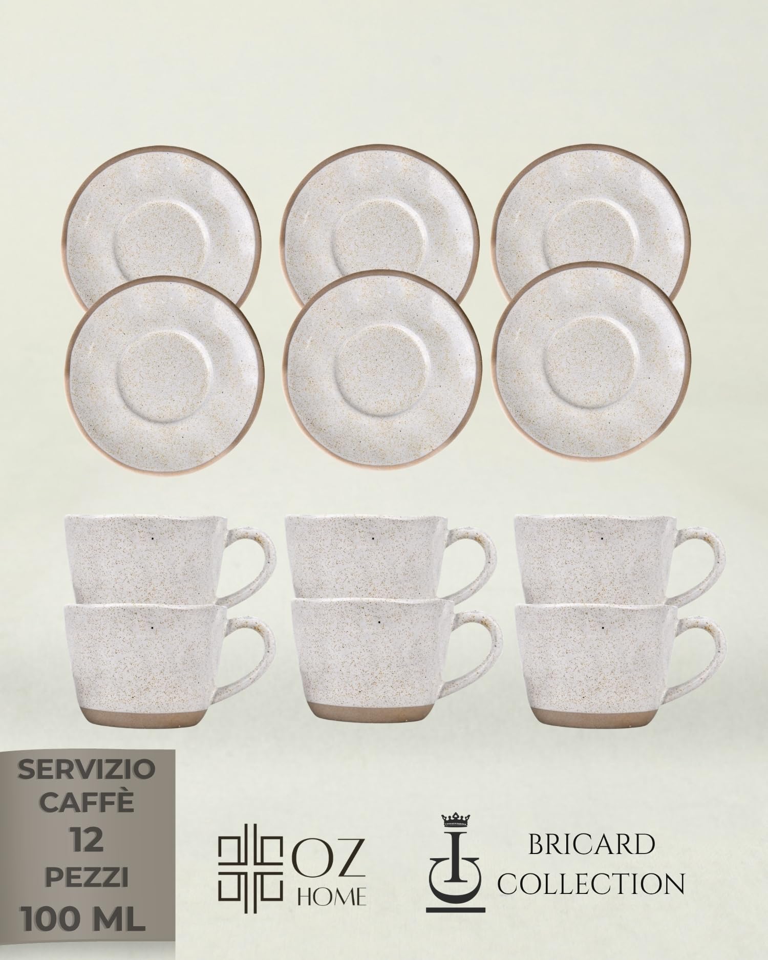 Set Tazzine da Caffè 12 Pezzi con Piattini, Servizio Espresso per 6 Persone | BRICARD Albi | 100 ml Ceramica Grigio Chiaro, Tazzine Moka e Caffè Turco, Lavastoviglie e Microonde, Idea Regalo