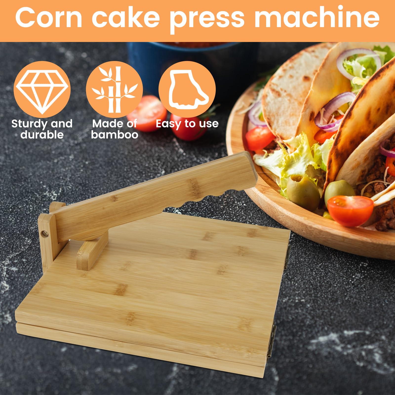 25Pcs Bamboo Tortilla Presser? 10 Inch Manual Square Tortilla Maker with 1 Rolling Pin and 50 Oil-Proof Paper Rotatable Mexican Tortillera Dough Pressing Tool for Homemade Tortilla