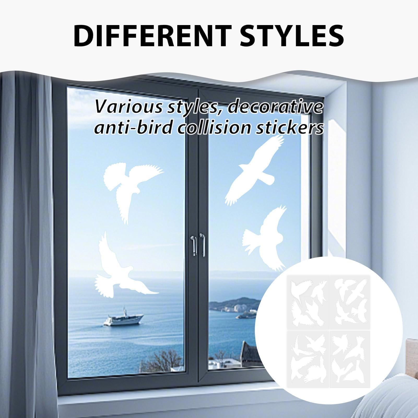 Autocollants Anti-Collision - 16 Oiseaux Blancs Anti-Collision pour Vitres, Adhésifs Électrostatiques Réutilisables - Protection Oiseaux et Décoration Salon/Chambre