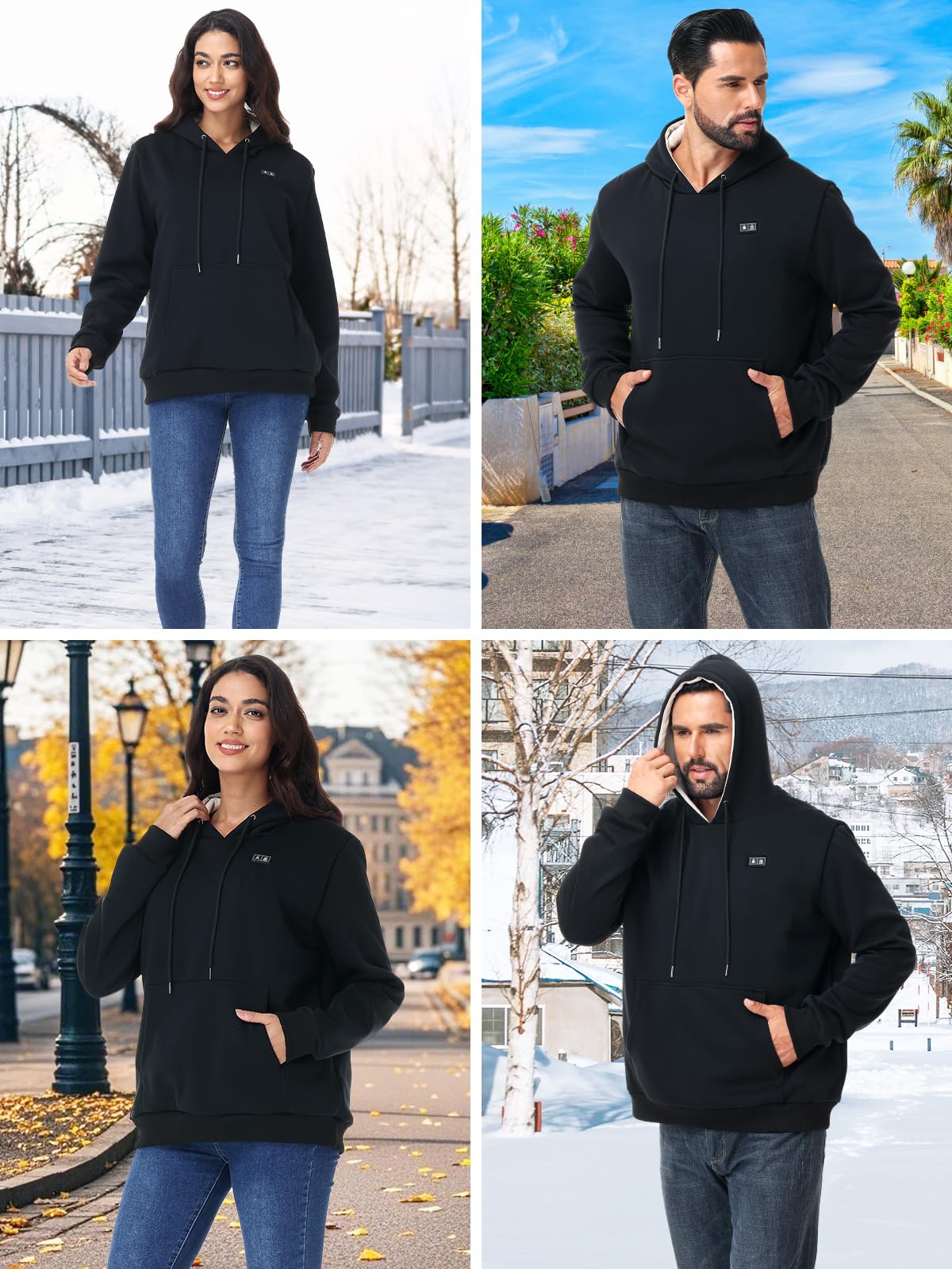 Felpa Riscaldante, Felpa Riscaldata Donna Uomo, | Area di Riscaldamento +30% | Tecnologia al Grafene con 6 Zone | Batteria da 10000 mAh Ultraleggera (164 g) | Unisex Nero