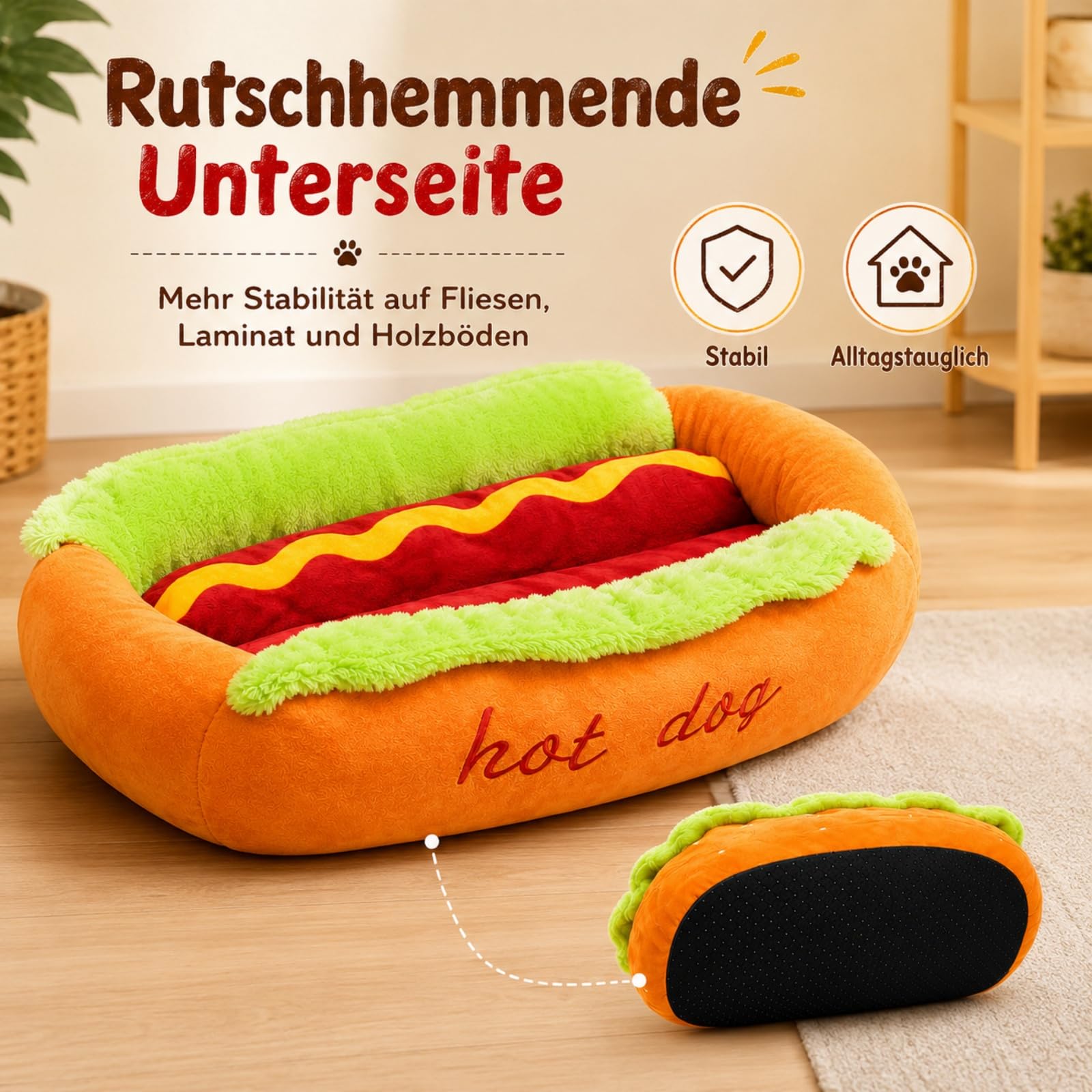Generisch Hotdog Hundebett für kleine Haustiere, Hotdog Schlafplatz weich，M