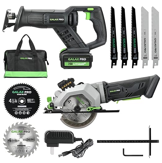 GALAX PRO Cordless Circular and Reciprocating Saw Combo Kit with 1pcs 4.0Ah Lithium Battery and One Charger, 7 Saw Blades and Tool Bag