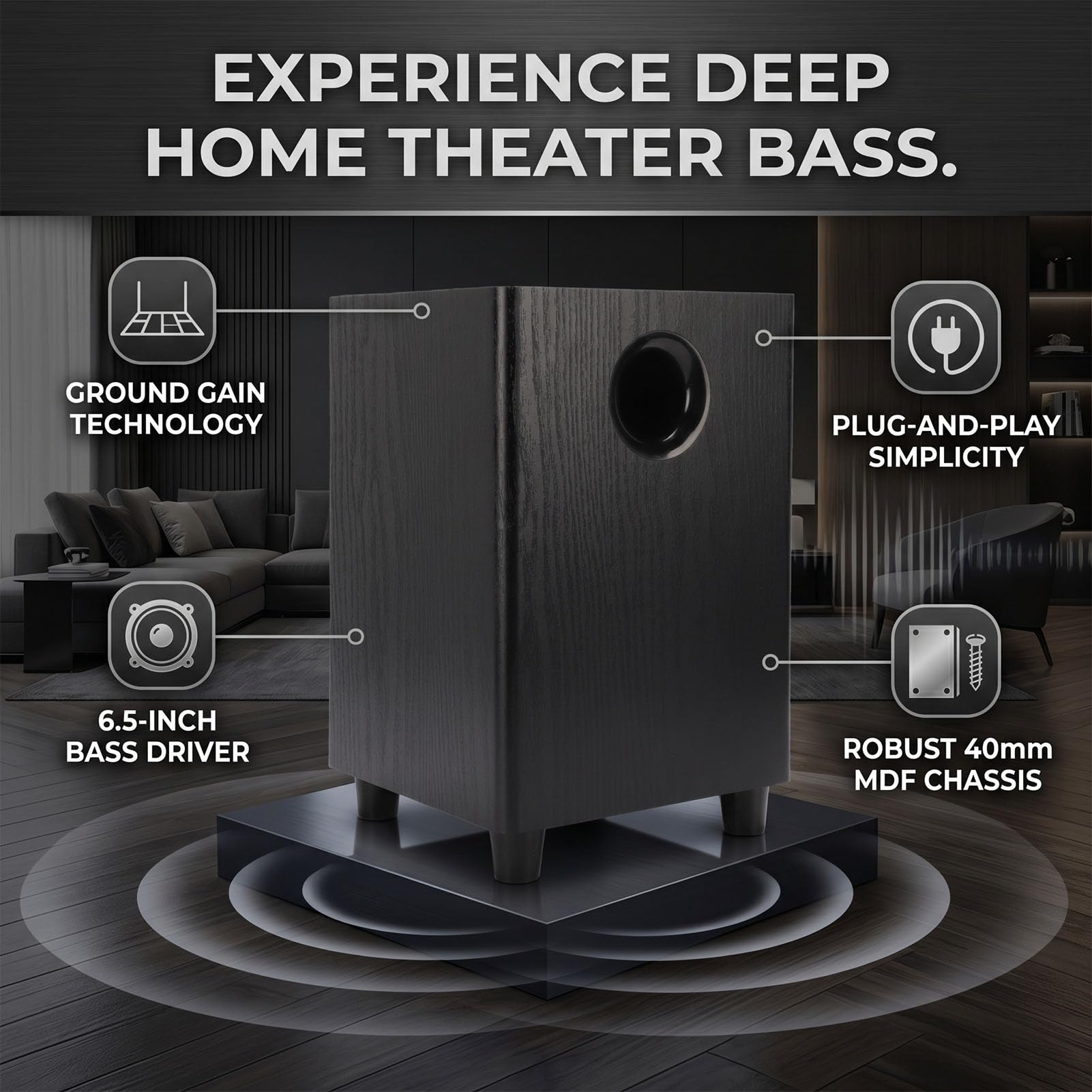 Asixxsix Subwoofer Passivo da 6,5 ​​pollici, Suono Potente, Bassi Pesanti, Potenza 100 W, Cabinet in MDF, Base Rialzata, Altoparlante Passivo per Audio da Studio Home Theater, Feste