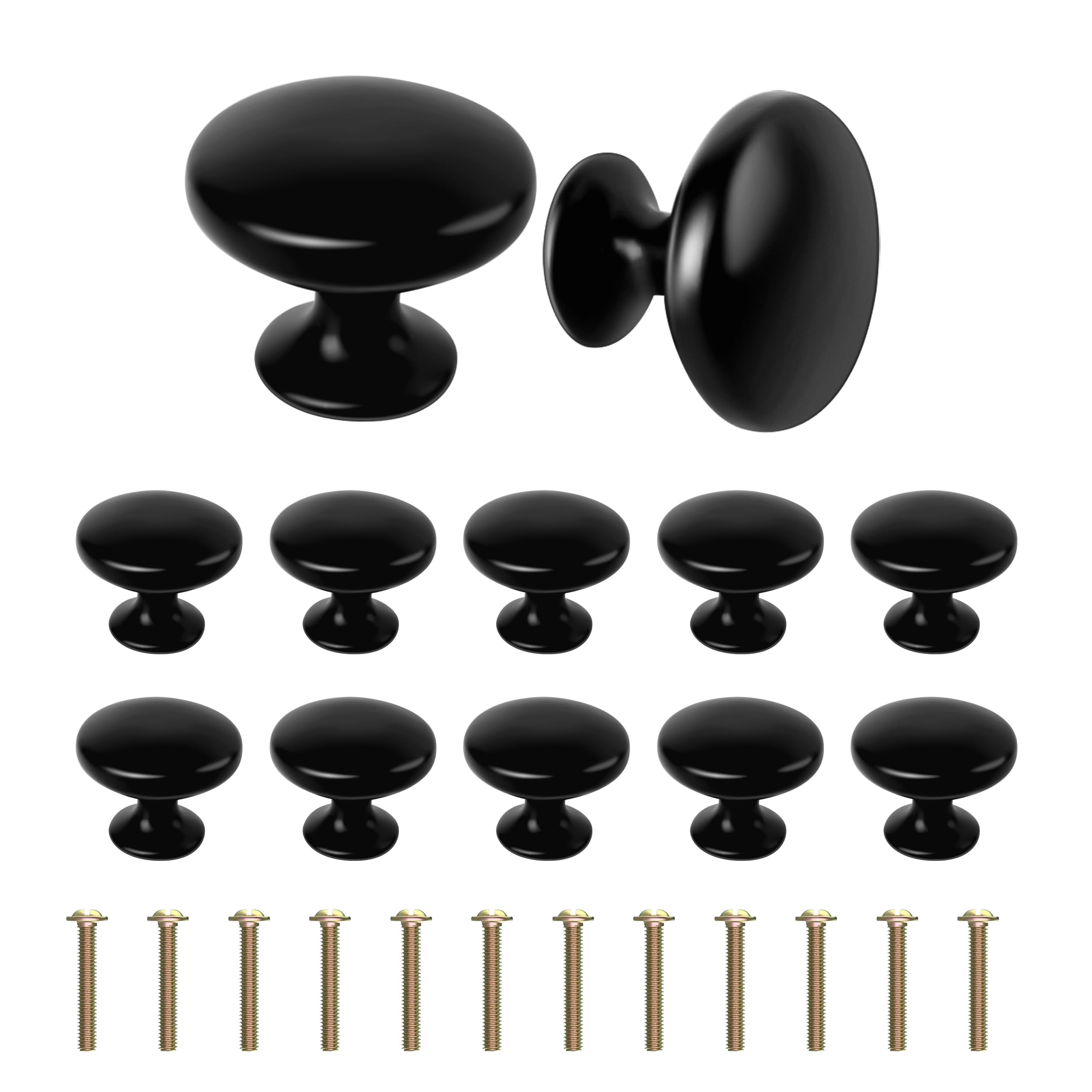 Syclishorn 12 Pack Cabinet Drawer Knobs, 1.18"/30mm Round Zinc Alloy Drawer Handles, Black Kitchen Cabinet Knob with Screws Furniture Door Handles Cupboard Pulls Polished Finish