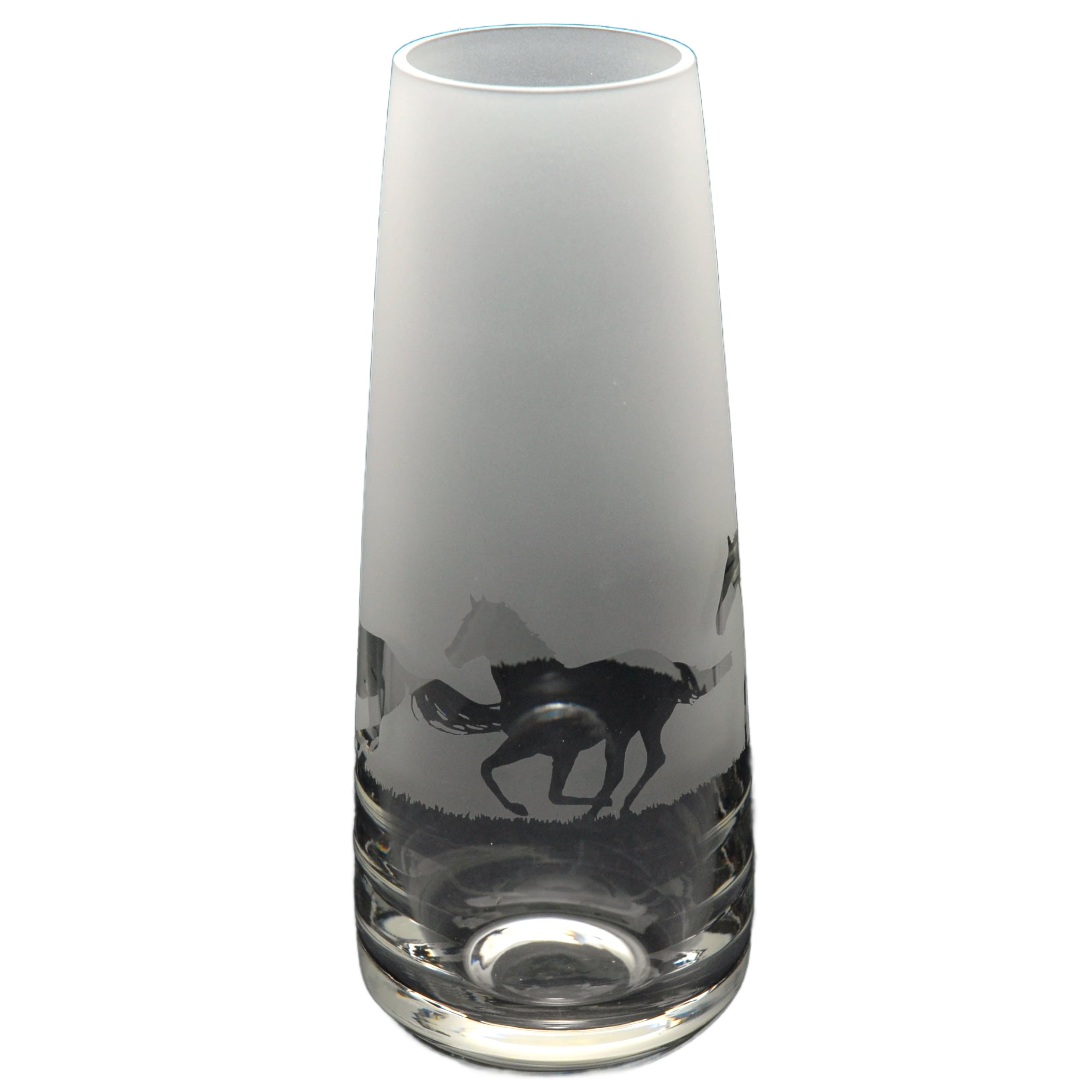 GLYPTIC GLASS ART Galloping Horse Hand Etched/Engraved Glass Bud Vase — image 1
