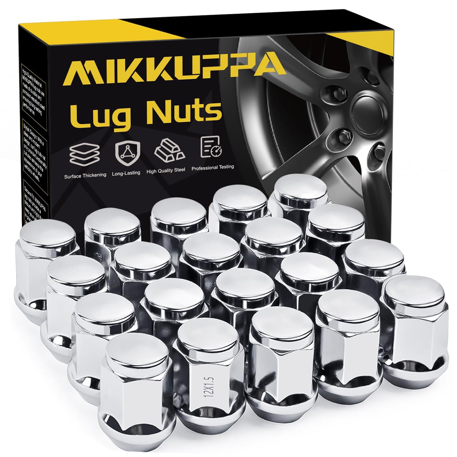 MIKKUPPA M12x1.5 Lug Nuts - Replacement for 2006-2020 Ford Fusion, 2000-2019 Focus, 2001-2023 Escape Aftermarket Wheel - 20pcs Chrome Closed End Lug NutClimatePartner certified