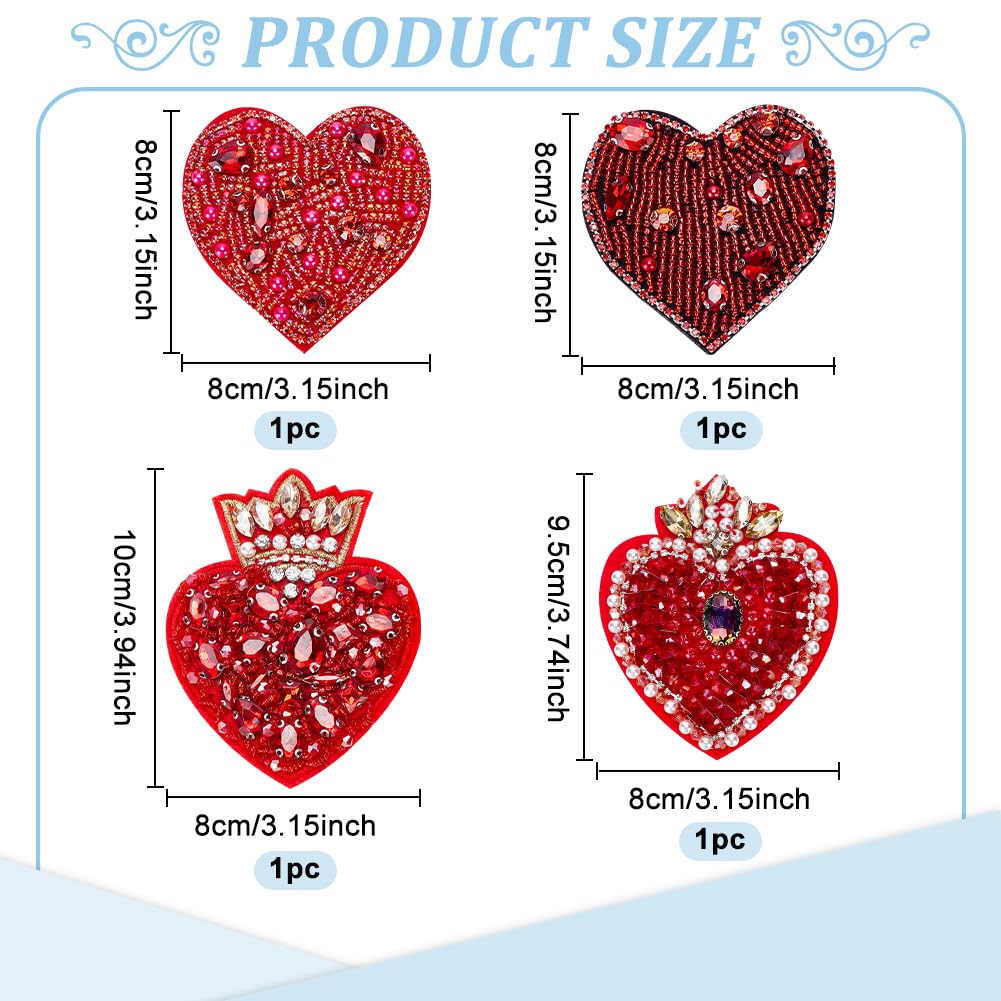INFUNLY 3 toppe con strass a forma di cuore con paillettes a forma di cuore, per abbigliamento, da cucire, con perline, cuore, corona, cuore, cristallo, ricamo, per jeans, borse, scarpe, decorazioni