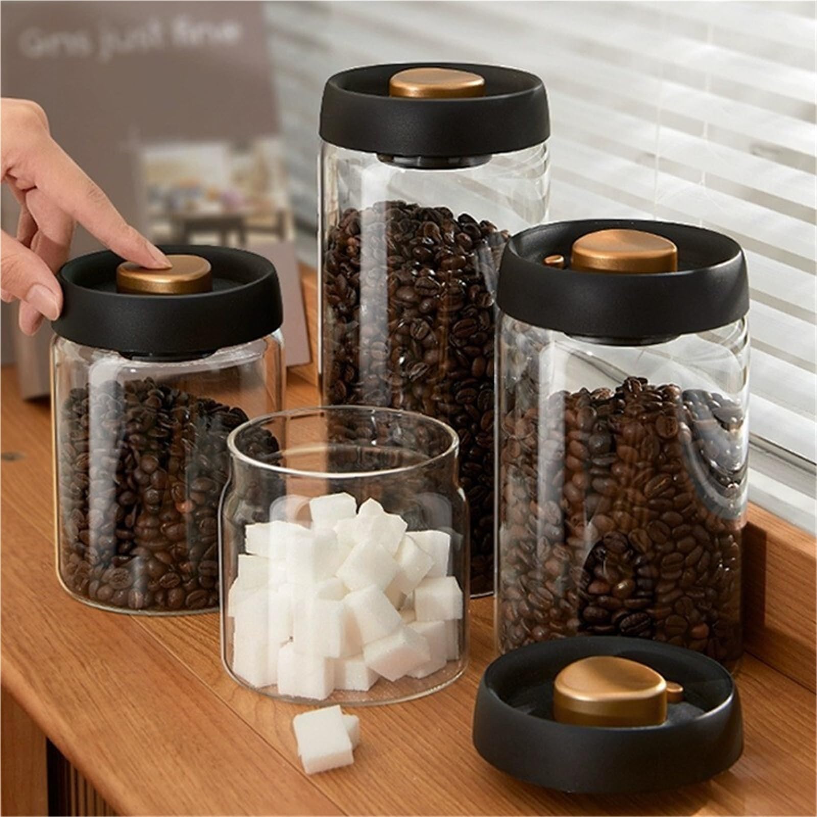 1 stücke Vakuum Versiegelt Tank Kaffee Bohnen Lagerung Glas Flasche Transparente Lebensmittel Feuchtigkeit-beweis Extrakt Luft Luftdichten behälter für Lebensmittel Konservierung(1800ml)