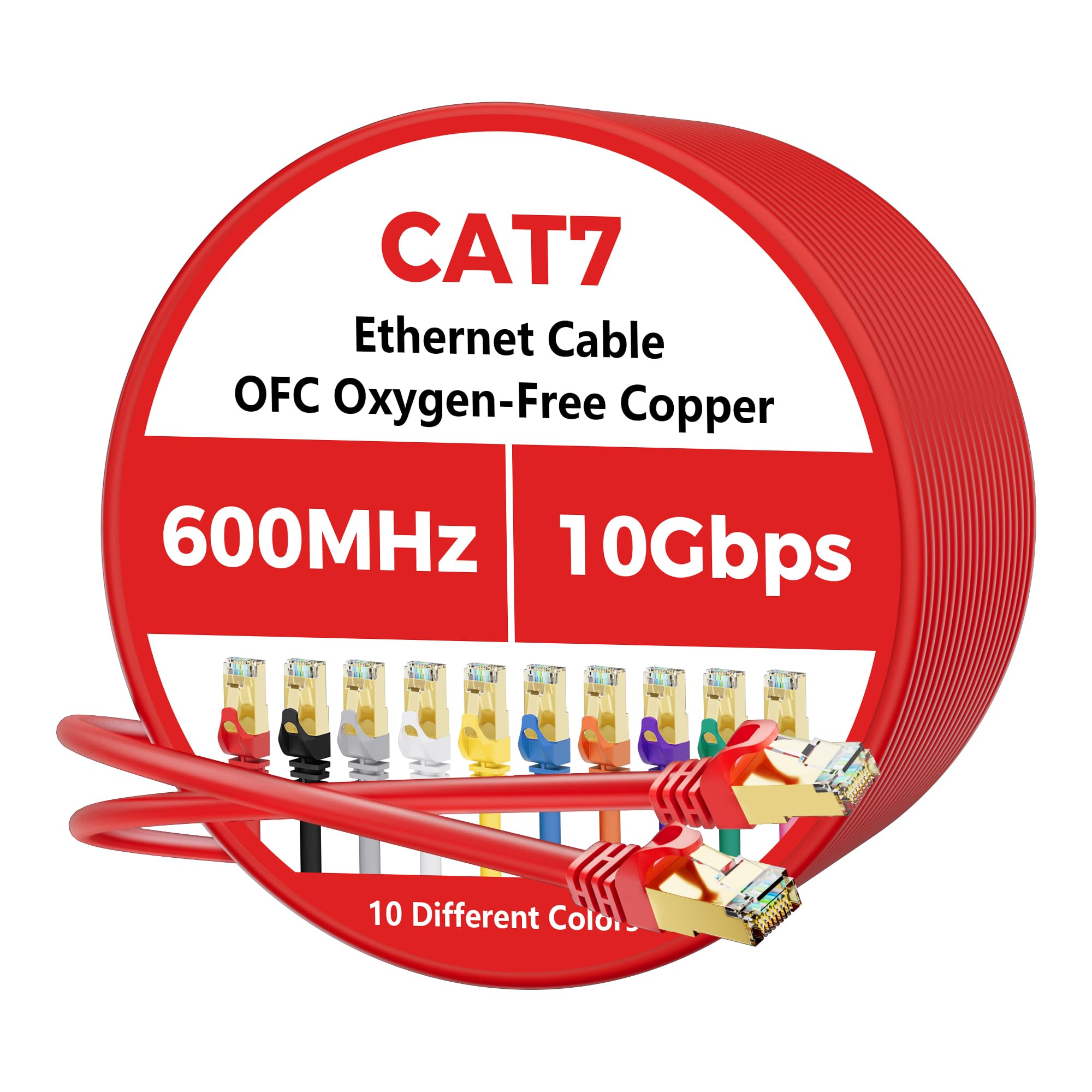 Cat 7 Ethernet Cable 15 FT, 10Gbps High Speed Internet Cord, SFTP Shielded, OFC Pure Copper, CAT7 RJ45 LAN Network Cable Compatible with PC, Laptop,