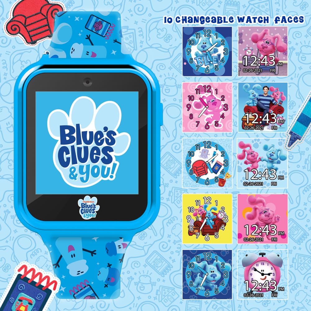 Accutime Blue's Clues & You! - Smart Watch per bambini, touchscreen interattivo con giochi, fotocamera selfie, contapassi, sveglia e cinturino in silicone stampato, adatto per polsi da 14 a 21,6 cm,