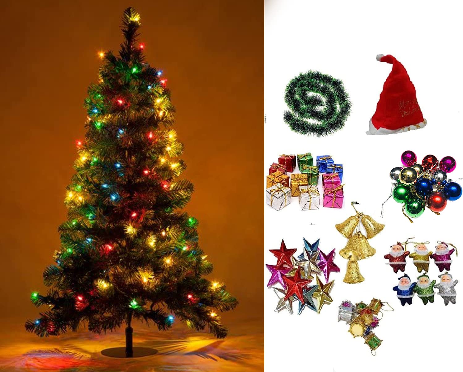 Collectible India 5 Feet Christmas Xmas Tree with Light, 88 Decoration Ornaments, Garland - X-mas Tree Combo for Home Decoration with Props- Christmas Decoration - Christmas Gifts (5)
