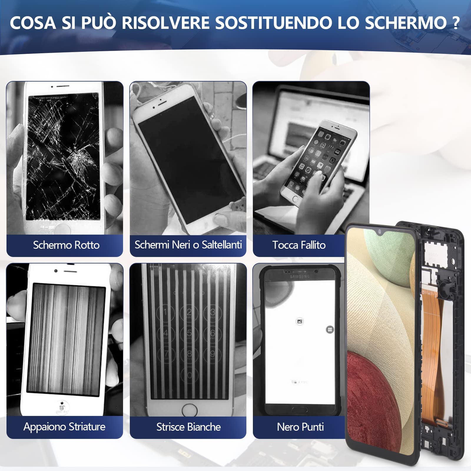 RongZy Schermo LCD Display per Samsung Galaxy A12 A125F Touch Screen Assemblea Sostituzione Schermo di Vetro Digitalizzatore con Cornice Strumenti(Nero)