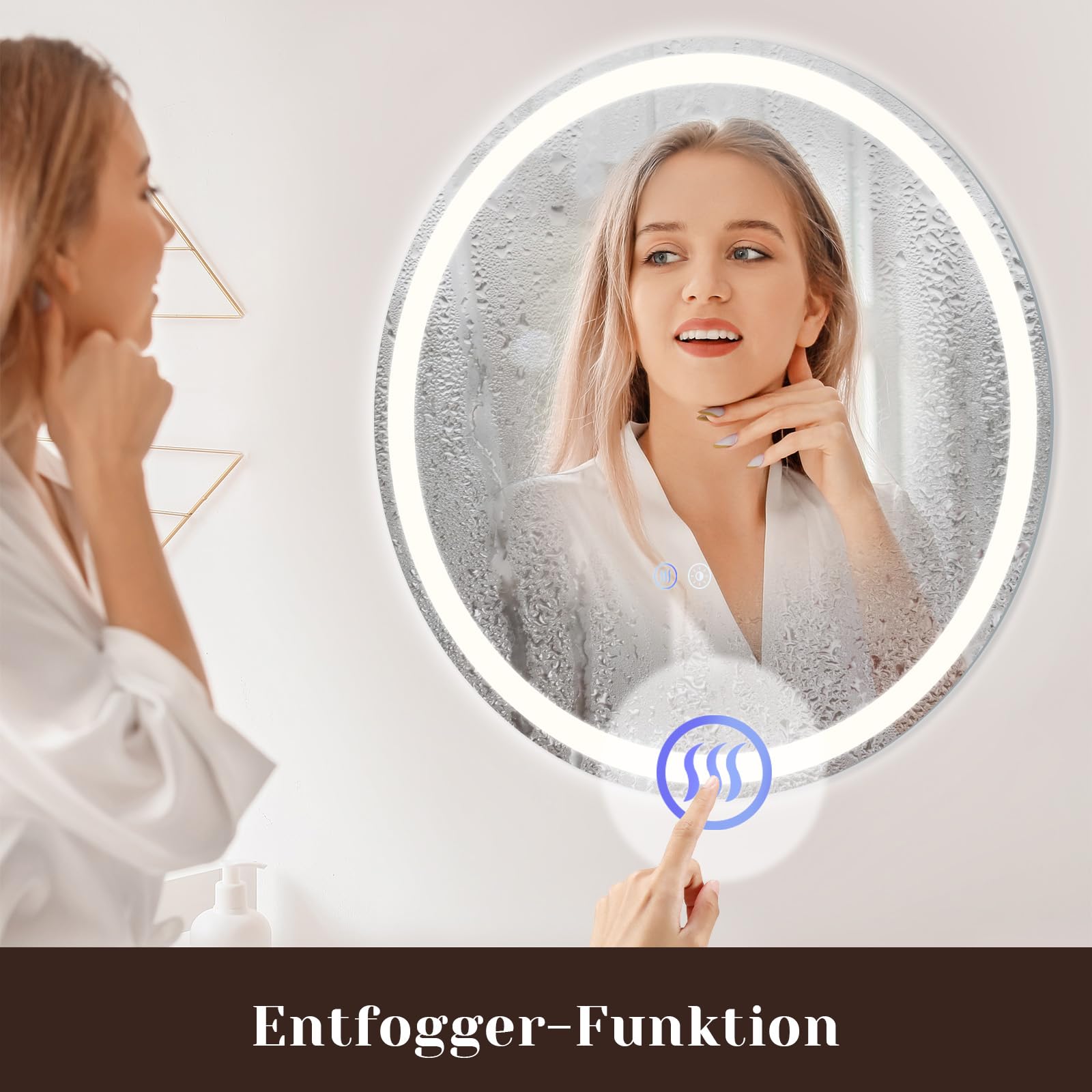 Rund Badspiegel Mit Beleuchtung - LED Bad Wand Spiegel Badezimmer Wandspiegel Mit Licht, IP44 50 cm Runder Badezimmerspiegel Bathroom Mirror Mit Beleuchtet und Entfogger-Funktion