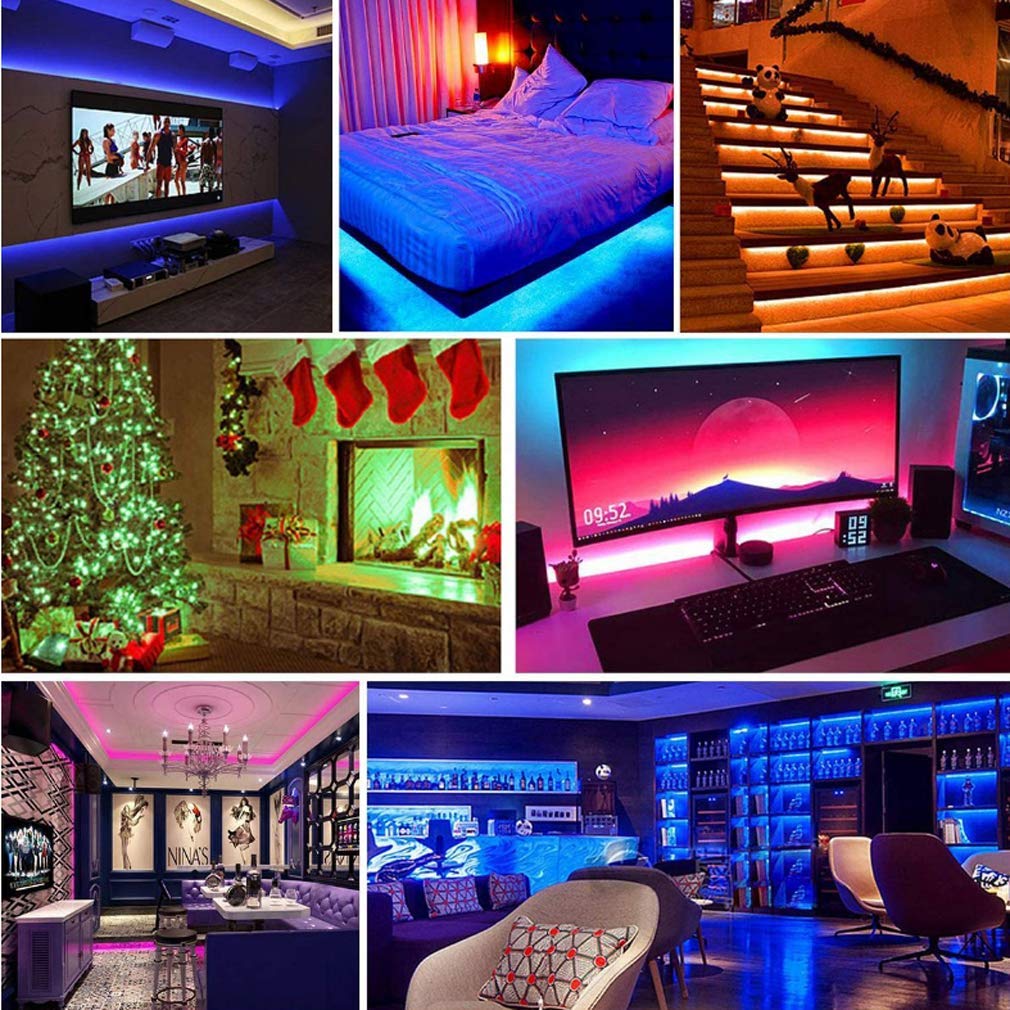 Tira Led RGB 5M, Luces Led Smart 5050 Control App Habitacion con Controlador WiFi Sincronizar Música 24 Teclas Control Remoto RF Luz De Ambiente para El Hogar Dormitorio Habitación TV Fiesta,10M