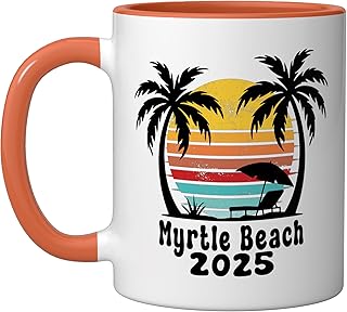 Myrtle Beach 2025 Family Trip Friends Vacation Matching Ceramic Mug, Orange/White