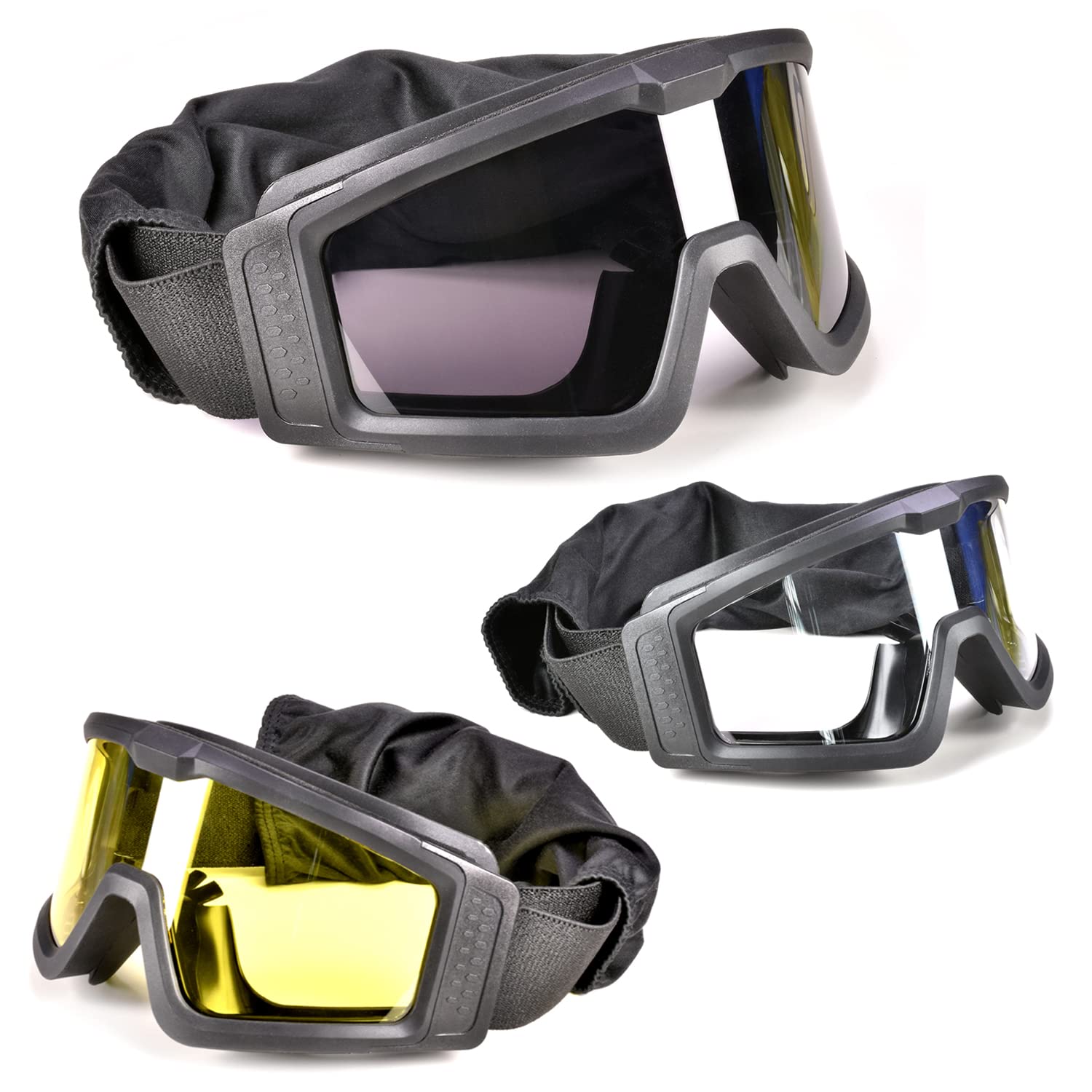 Occhiali da sci per softair, occhiali protettivi per paintball, anti-shock, con 3 lenti intercambiabili, per uomini e donne, per corsa, ciclismo, sci (nero)