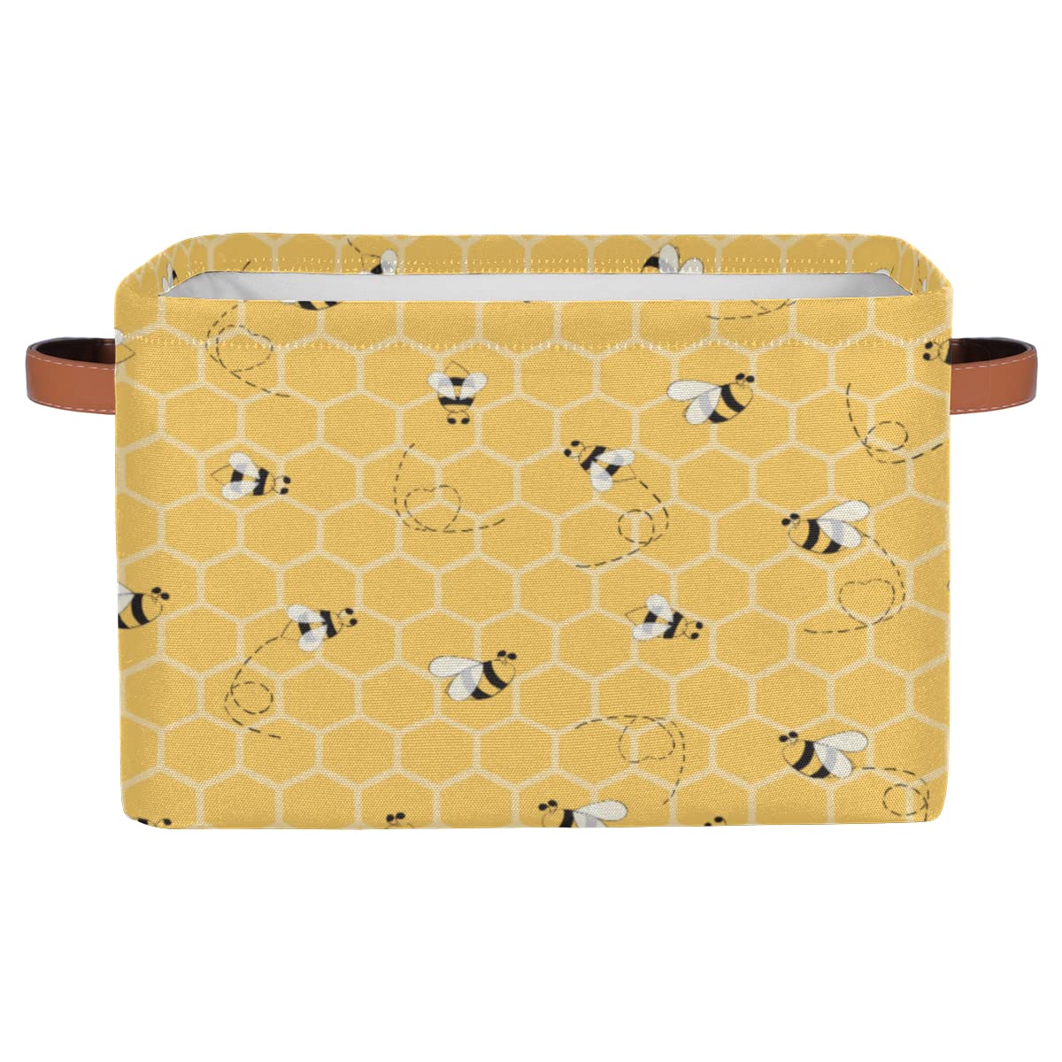 DJYQBFA Honeycomb Bee Storage Basket Collapsible Storage Bin Large Fabric Storage Boxes Organizer with Leather Handles for Clothes Toys Books Kitchen