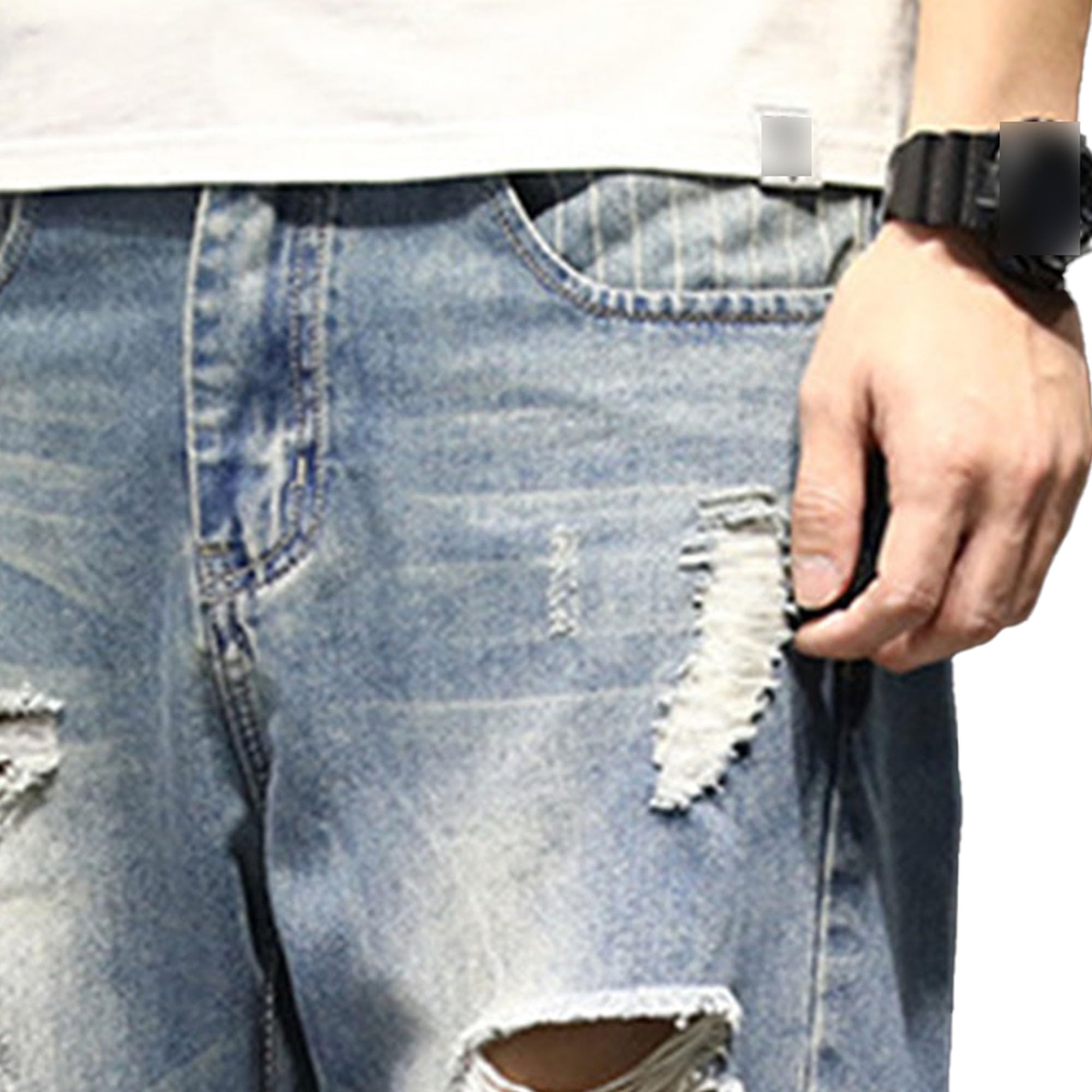 Jeans da uomo strappati slim gamba affusolata casual skinny in cotone invecchiato pantaloni alla moda per gli uomini