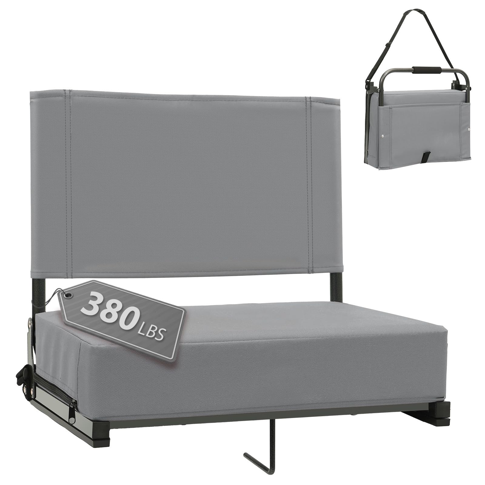 stadium seats with back support - padded portable bleacher seat with handle shoulder strap - 18.4in wide bleacher chair with back and cushion for sports & outdoor events