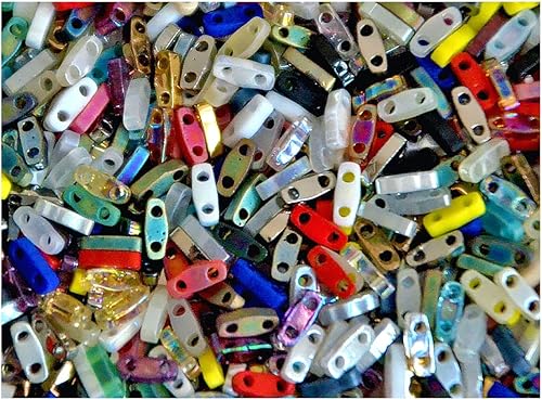 Miniatura 2 de Cuentas Quarter Tila™ de 0.35 oz, 0.197 x 0.047 x 0.075 in, 2 agujeros, mezcla, cuentas japonesas Miyuki