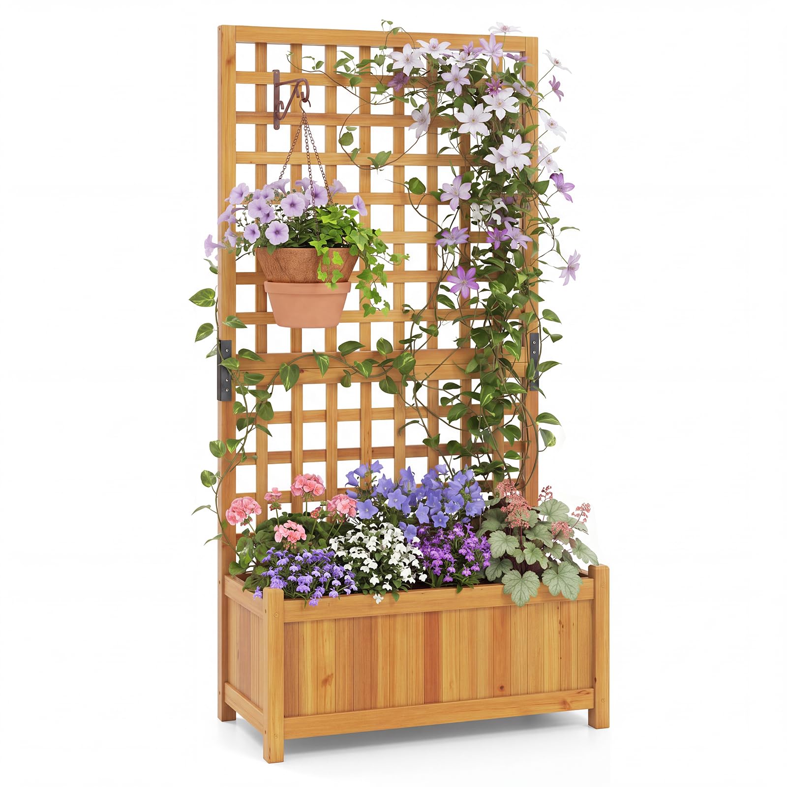 TANGZON Wooden Raised Garden Bed with Trellis, 143 cm Planter Box