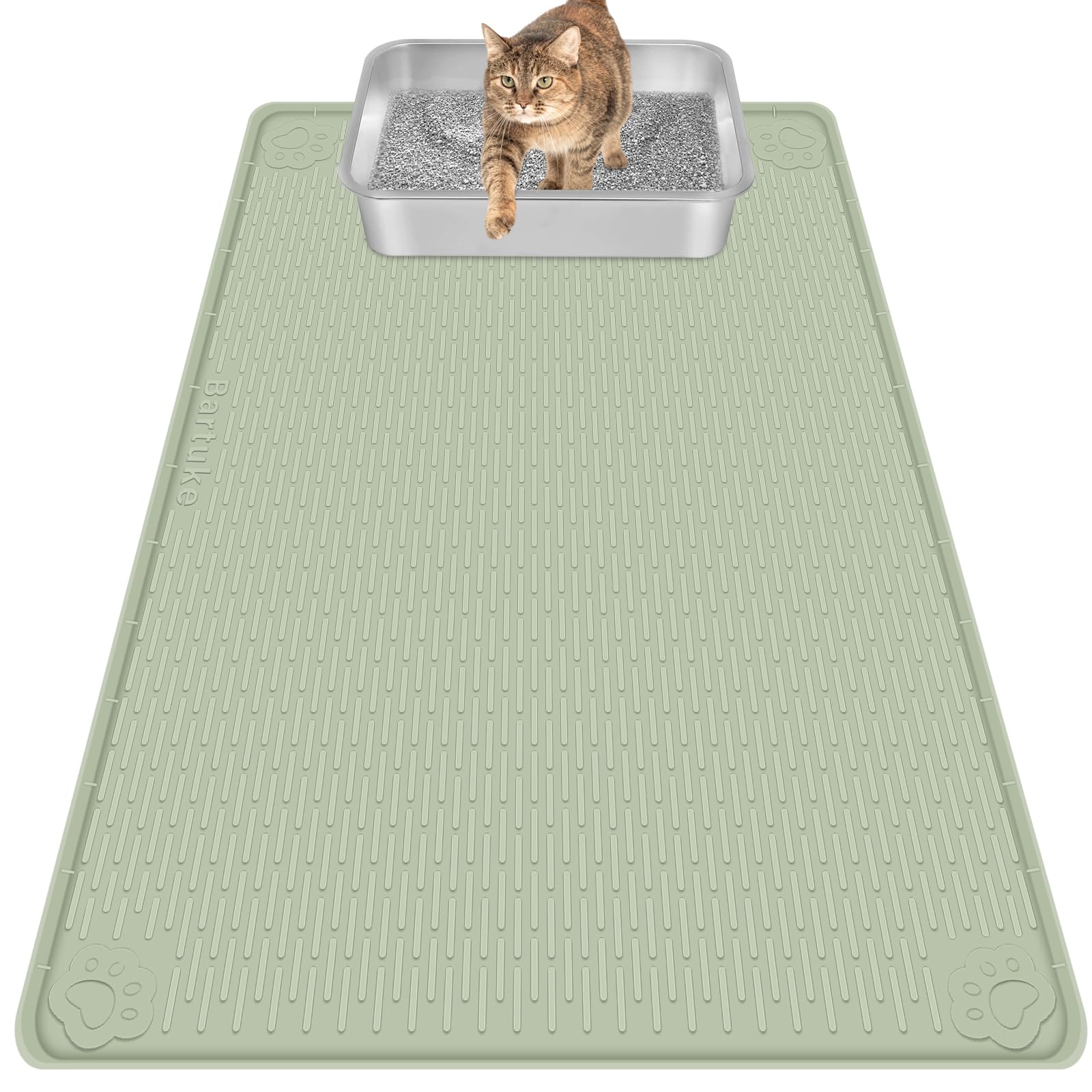 Bartuke Cat Litter Mat, Extra Large 40" x 28" Silicone Mat Litter Trapping Mat for Scatter Control, Soft on Kitty Paws, Easy to Clean (Green)