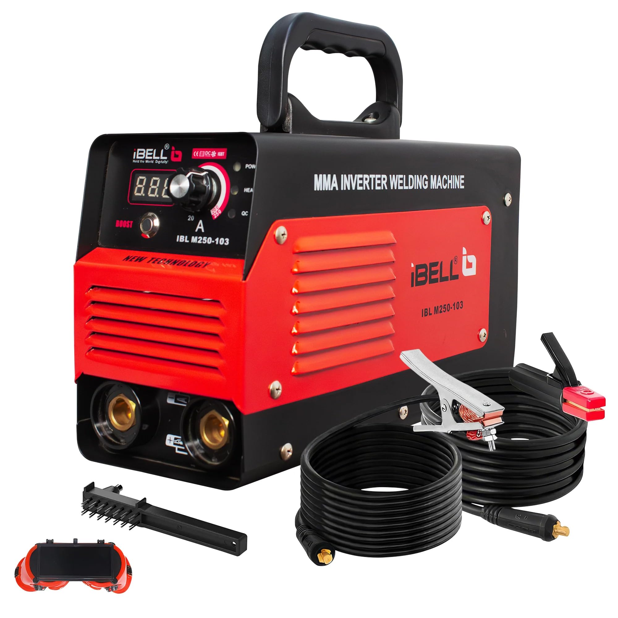 ibell m250-103 arc welding machine 250a (used) with power boost igbt inverter welder, hot start, arc force & anti-stick, heavy duty mma welding machine, 1–5mm electrodes - 1 year warranty