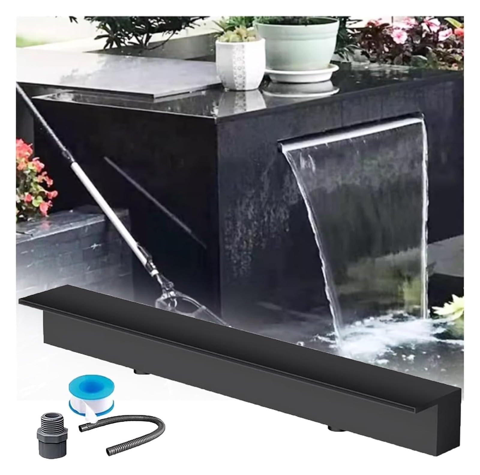 Générique Kit de Cascade pour Bassin avec déversoir, Tuyau ondulé Robuste, Fontaine d'extérieur pour Jardin et terrasse, Cascade de 147 cm (58 Pouces), Sortie de Jet enca