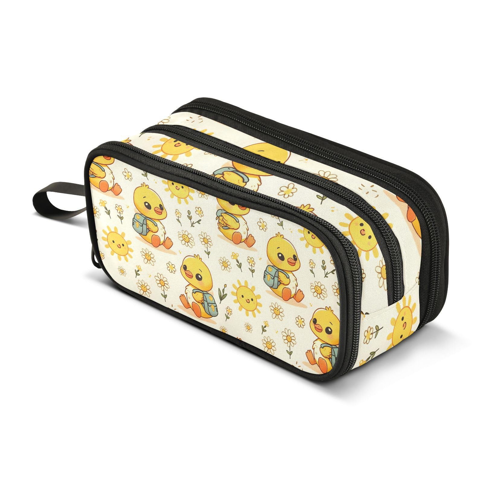 Mnsruu Little Yellow Duck Flower Pencil Case Large Capacity Pen Bag Girls Boys Pencil Pouch Stationery Organizer Holder Zipper Pen Case for School Office