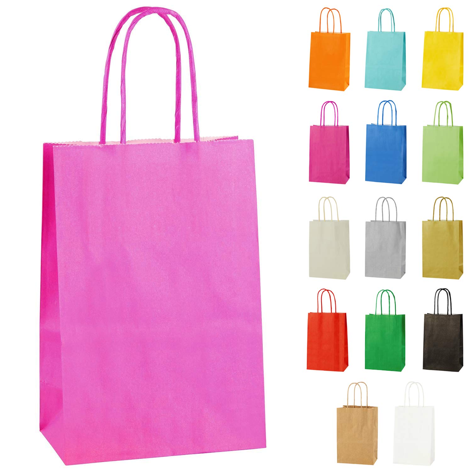 Thepaperbagstore 10 Hot Pink Paper Party Bags With Handles - Colourful Paper Gift Bags for Kids and Adults Parties, Birthdays, Weddings, Baby Showers, Hen Parties and Sweets 14x21x8cm โ image 1