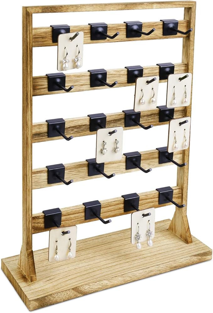 Ikee Design Wooden Jewelry Display Rack with 20 Hooks