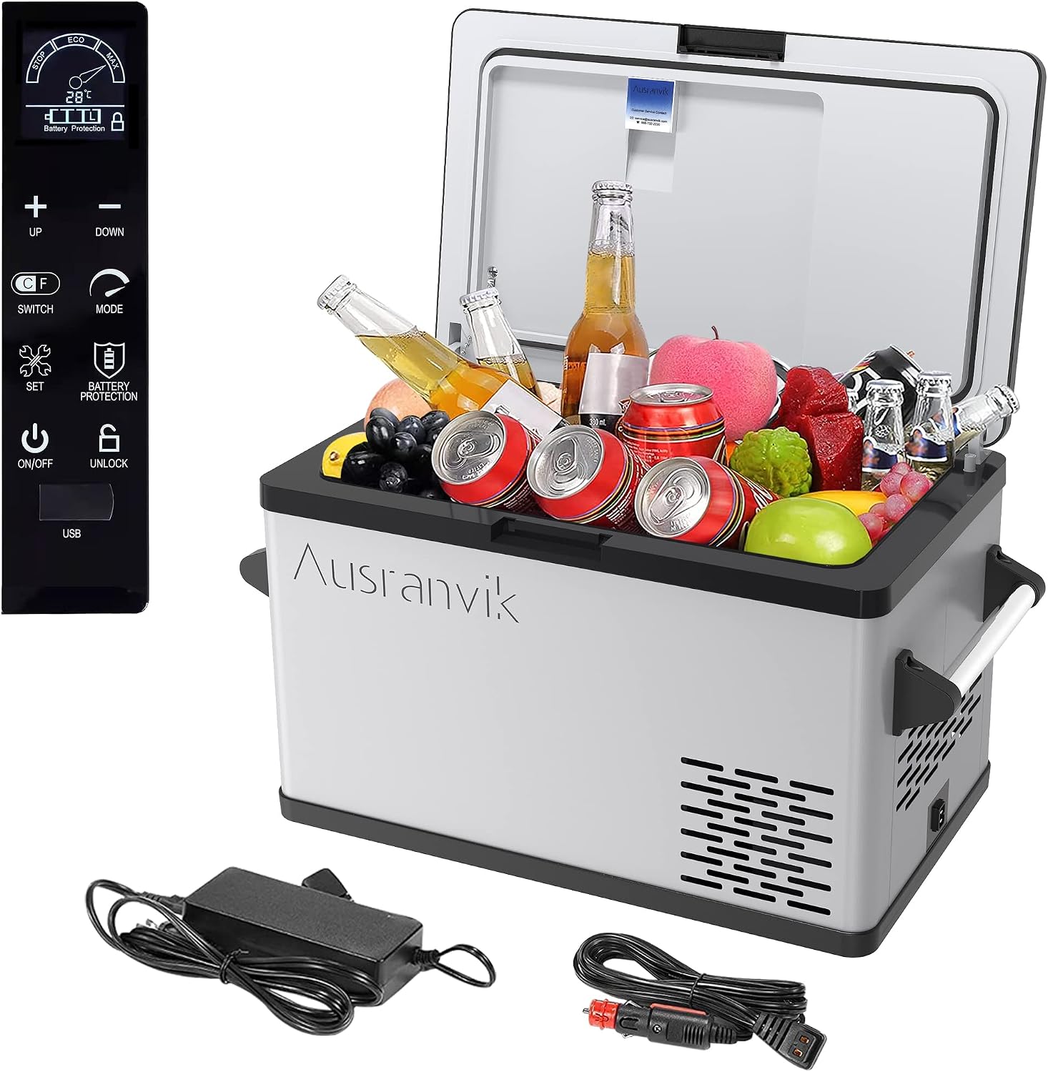 Portable Car Refrigerator With 37 Quart /35L Capacity And Freezer & Refrigerator Compartment, Anti-Shake High Efficient Camping Cooler For -4℉ to 50℉, Silent 12V Refrigerator For Car & Home Use, 12 V DC/ 110V AC, Sliver