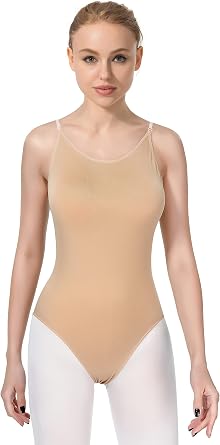 Women and Girls Camisole Dance Leotard Ballet Seamless Beige Undergarments Dancewear with Adjustable Straps,for Adult Small/Medium8A14