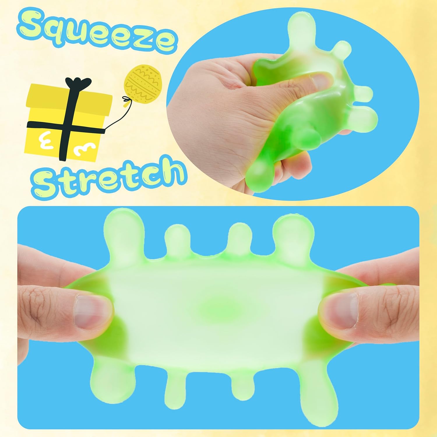 2 Packs Spectacular Splat-Tastic Stretch Toy for Kid & Adults, Gel Filled Squishy Toys for Kids Stress Relief - High Density Squeeze Balls for Students Calming - Fidget Squishy Toys for Anxiety Relief